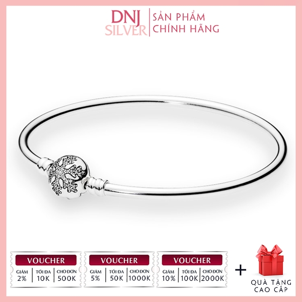 Vòng tay charm bạc 925 cao cấp - Vòng charm Unique Snowflake Moments Silver Bangle - Vòng tay dành cho nam và nữ