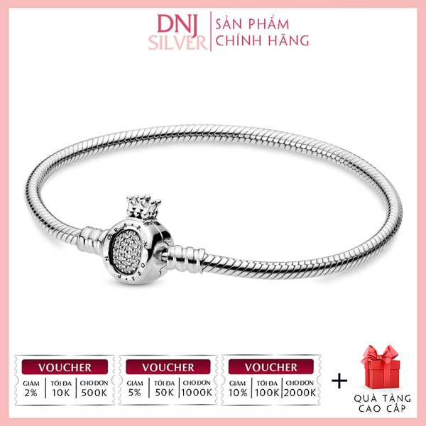 Vòng tay charm bạc 925 cao cấp - Vòng charm Moments Crown O & Snake Chain - Vòng tay dành cho nam và nữ - Vòng mềm