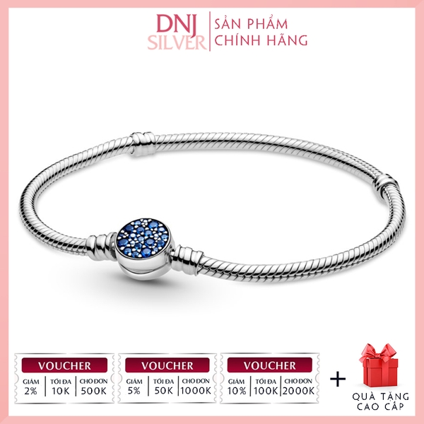 Vòng tay charm bạc 925 cao cấp - Vòng charm Moments Sparkling Blue Disc Clasp Snake Chain - Vòng tay dành cho nam và nữ - Vòng mềm