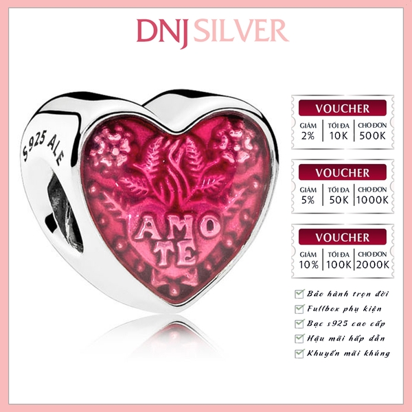 [Chính hãng] Charm bạc 925 cao cấp - Charm Amo Te Latin Heart thích hợp để mix vòng tay charm bạc cao cấp - DN349