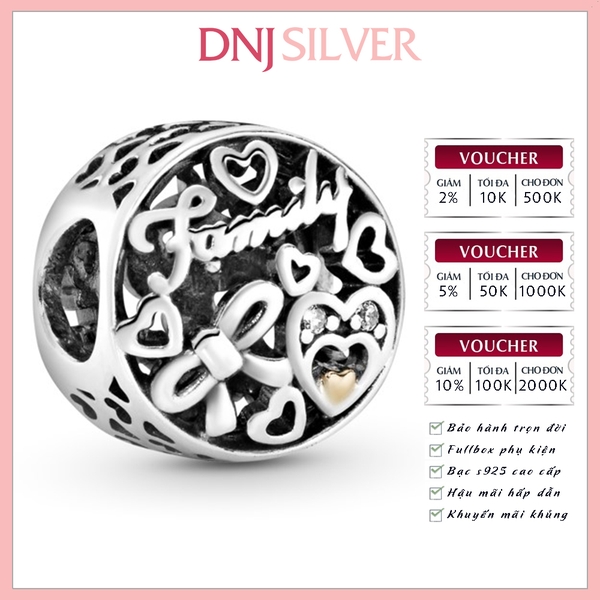 [Chính hãng] Charm bạc 925 cao cấp - Charm Openwork Family Heart thích hợp để mix vòng tay charm bạc cao cấp - DN438