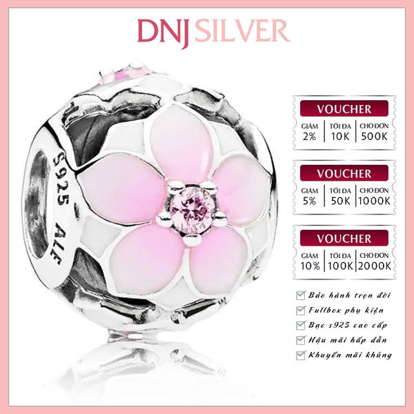 [Chính hãng] Charm bạc 925 cao cấp - Charm Openwork Pink Magnolia Flower thích hợp để mix vòng tay charm bạc cao cấp - DN329