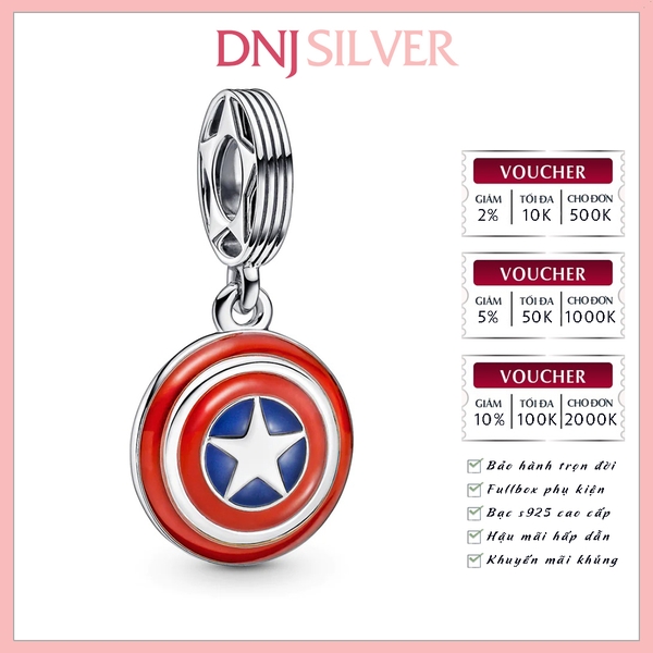 [Chính hãng] Charm bạc 925 cao cấp - Charm Marvel The Avengers Captain America Shield Dangle thích hợp để mix vòng tay charm bạc cao cấp - DN498