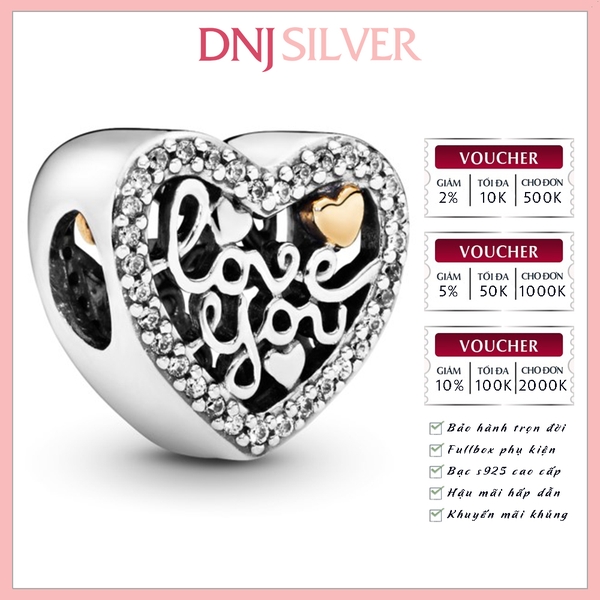 [Chính hãng] Charm bạc 925 cao cấp - Charm Openwork Love You Heart thích hợp để mix vòng tay charm bạc cao cấp - DN345