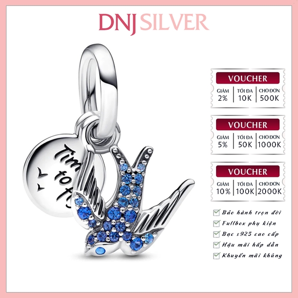 [Chính hãng] Charm bạc 925 cao cấp - Charm Sparkling Swallow & Quote Double Dangle thích hợp để mix vòng tay charm bạc cao cấp - DN486