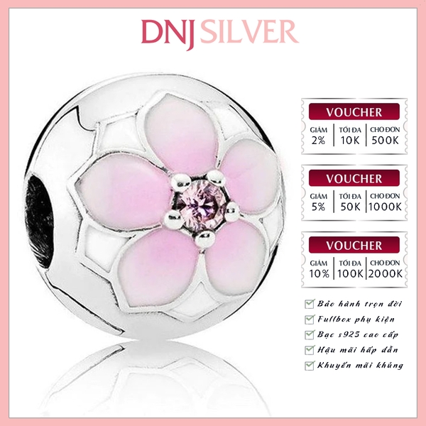 [Chính hãng] Charm bạc 925 cao cấp - Charm Round Pink Magnolia Flower thích hợp để mix vòng tay charm bạc cao cấp - DN323