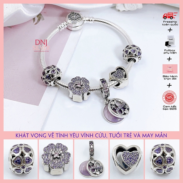 Vòng tay charm bạc 925 cao cấp - Bộ Vòng charm Khát vọng về tình yêu vĩnh cửu và May mắn - Vòng tay dành cho nam và nữ