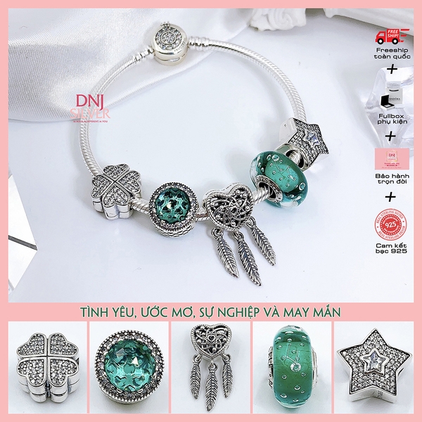 Vòng tay charm bạc 925 cao cấp - Bộ Vòng charm Tình yêu, Ước mơ, Sự nghiệp và May mắn - Vòng tay dành cho nam và nữ