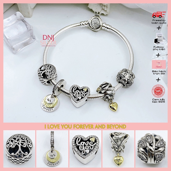 Vòng tay charm bạc 925 cao cấp - Bộ Vòng charm I Love You Forever And Beyond - Vòng tay dành cho nam và nữ