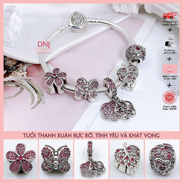 Vòng tay charm bạc 925 cao cấp - Bộ Vòng Charm Thanh xuân rực rỡ, Tình yêu và Khát vọng - Vòng tay dành cho nam và nữ