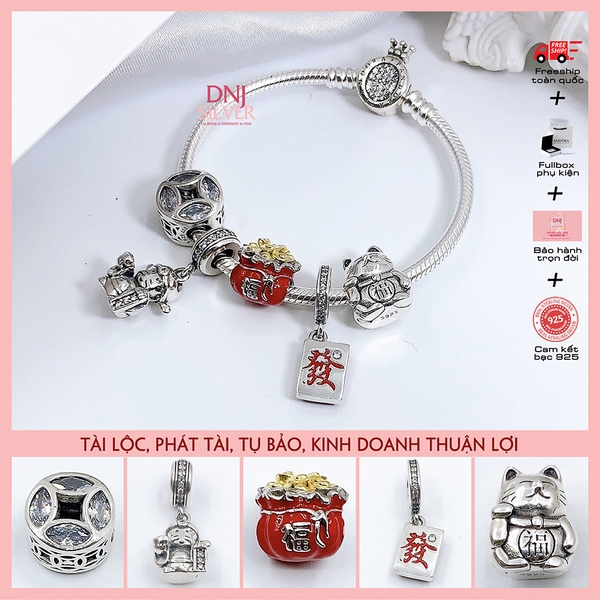 Vòng tay charm bạc 925 cao cấp - Bộ Vòng Charm Tài Lộc mang tài lộc, may mắn, thuận lợi - Vòng tay dành cho nam và nữ