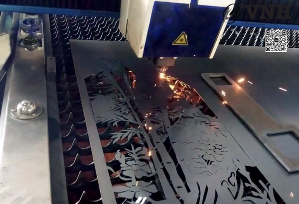 CNC laser cutting in process