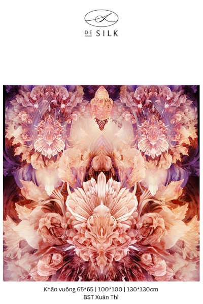 Khăn lụa vuông 100 Symphony of Petal Whispers họa tiết hoa violet pha vàng