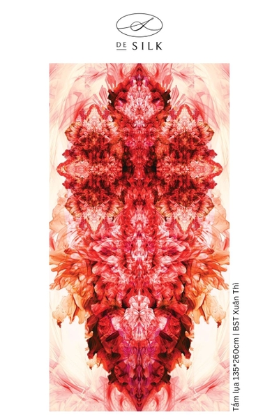 Tấm lụa tơ tằm Regal Reverie họa tiết hoa lan đỏ
