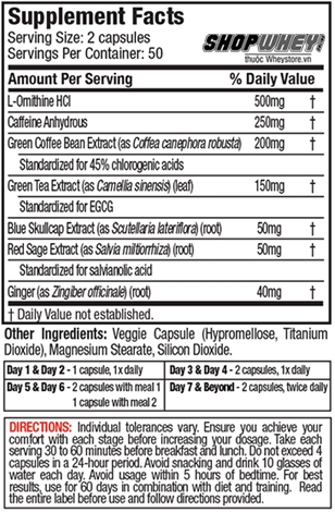 Nutrition Facts Hydroxycut NextGen