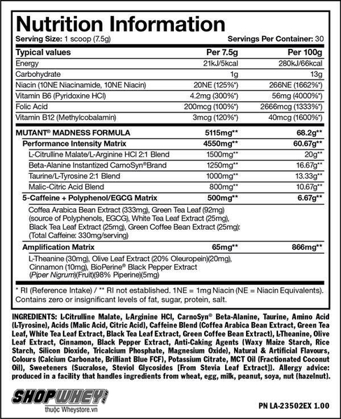 Nutrition Facts Mutant Madness