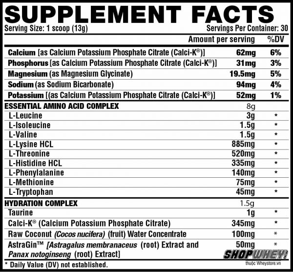 Nutrition Facts Nutrex Eaa Hydration 30 servings