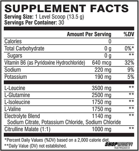 Nutrition Facts Scivation Xtend BCAA 30 Servings