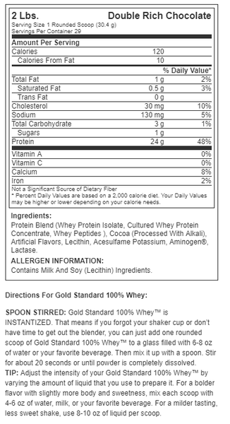 Nutrition Facts Whey Gold Standard 2lbs
