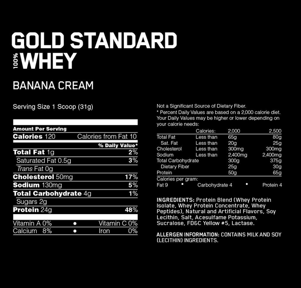 Nutrition Facts Whey Gold Standard 5lbs