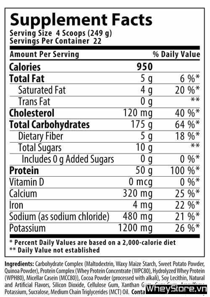Mass Fusion Nutrition Facts
