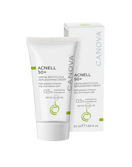 CANOVA ACNELL 50+ – REPLENISHING CREAM / Kem ngừa mụn ban ngày dành cho da mụn, da kích ứng/nhạy cảm