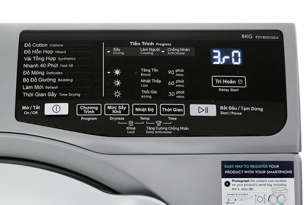 Máy sấy Electrolux 8kg lồng ngang EDV805JQSA