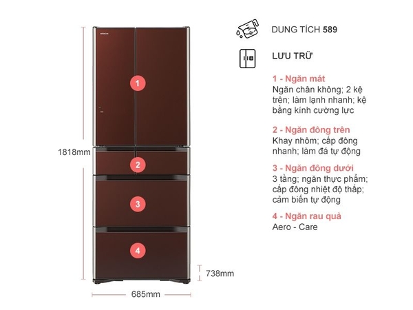 Tủ Lạnh Hitachi 589 lít Inverter R-G570GV-XT
