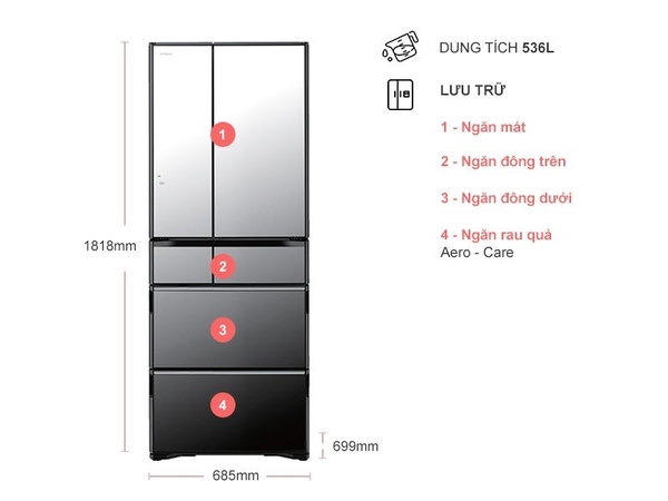 Tủ lạnh Hitachi 536 Lít R-G520GV X