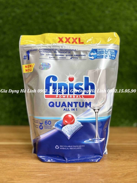 Viên rửa bát Finish Quantum all in 1 60 viên, Nhập khẩu Châu Âu, Phù hợp với tất cả các loại máy rửa bát