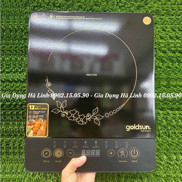 Bếp từ đơn Goldsun GIC3204-D, Công suất 2000W, Điều khiển cảm ứng, Mặt kính cường lực, Bảo hành 12 tháng