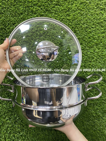 Bộ nồi xửng hấp Inox Fivestar 24cm THT-FSNX24IN001 - Chất liệu inox cao cấp, Đáy 3 lớp bền chắc, Vung kính cường lực, Sử dụng trên mọi loại bếp