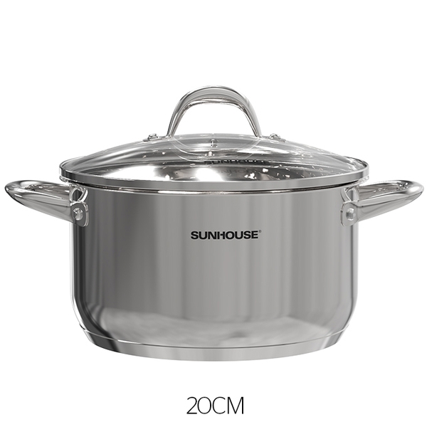 Nồi inox 3 đáy Sunhouse SHG301-20, Đường kính 20cm, Vung kính cường lực siêu bền, Sử dụng trên mọi loại bếp
