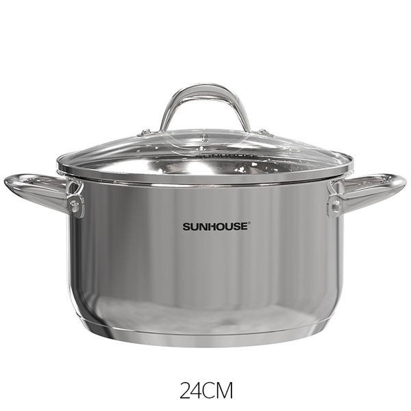 Nồi inox 3 đáy Sunhouse SHG301-24, Đường kính 24cm, Vung kính cường lực siêu bền, Sử dụng trên mọi loại bếp