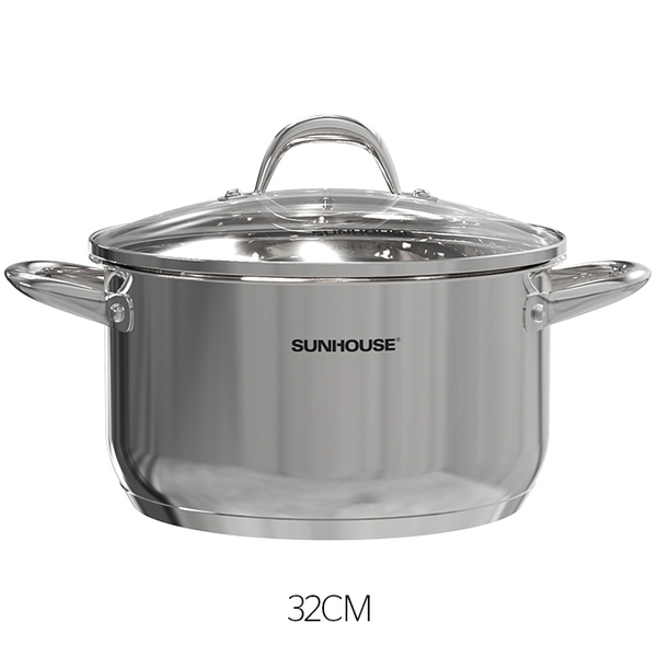 Nồi inox 3 đáy Sunhouse SHG301-32, Đường kính 32cm, Vung kính cường lực siêu bền, Sử dụng trên mọi loại bếp