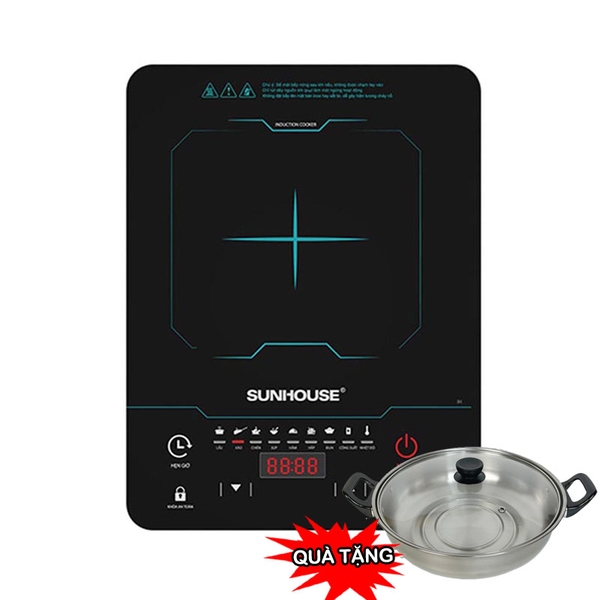 Bếp từ đơn Sunhouse SHD6873, Công suất 2200W, Mặt kính Ceramic cường lực chịu nhiệt, Điều khiển cảm ứng, Tặng kèm nồi lẩu, Bảo hành 12 tháng