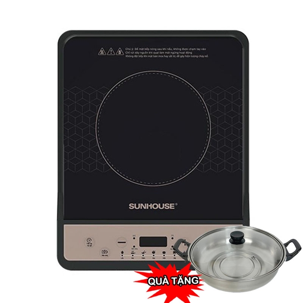 Bếp từ đơn Sunhouse SHD6160, Công suất 1800W, Mặt kính Ceramic chịu nhiệt, Điều khiển phím bấm, Tặng kèm 1 nồi lẩu, Bảo hành 12 tháng