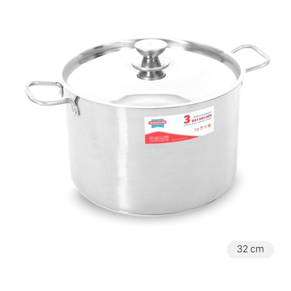 Nồi Inox 3 đáy nắp inox 32cm Sunhouse SHG300-32