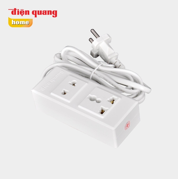 Ổ cắm Điện Quang ĐQ 001A-02-2M, 62228006 - Ổ cắm truyền thống, Công suất chịu tải 2500W, Dây dài 2m
