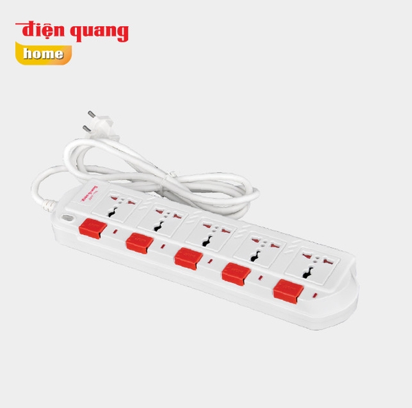 Ổ cắm Điện Quang ĐQ ESK 2W.SM750SL, 62228017 - Ổ cắm chịu nhiệt loại 5-6 lỗ 3 chấu, Công suất chịu tải 3200W, Dây dài 2m