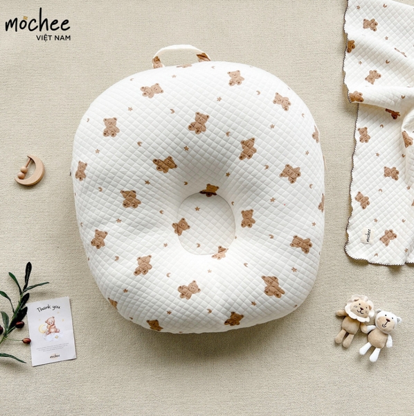 Gối chống trào ngược lụa cotton-gấu Mochee