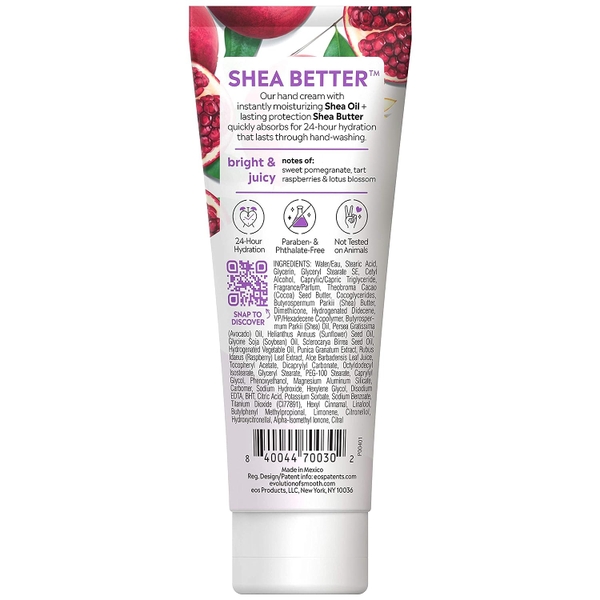 KEM DƯỠNG ẨM CHĂM SÓC DA TAY HƯƠNG QUẢ LỰU MÂM XÔI EOS SHEA BETTER HAND  CREAM POMEGRANATE RASPBERRY, NATURAL BUTTER LOTION AND SKIN CARE, 24