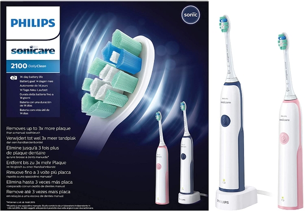 Philips Sonicare DailyClean 2100 Set đôi - Xanh Đậm/Hồng