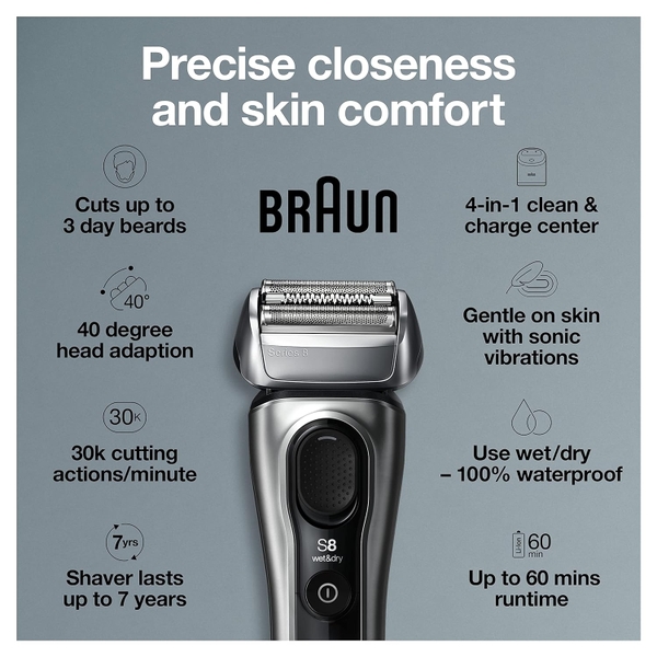 Máy cạo râu Braun Series 8 8457cc kèm bộ tỉa râu, smartcare