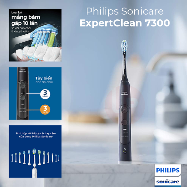 Combo bàn chải điện + tăm nước Philips ExpertClean 7300 & Philips Airfloss Ultra Black