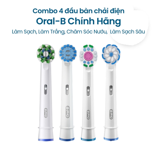 Combo 4 đầu bàn chải điện Oral-B Chính Hãng, Làm Sạch, Làm Trắng, Chăm Sóc Nướu, Làm Sạch Sâu