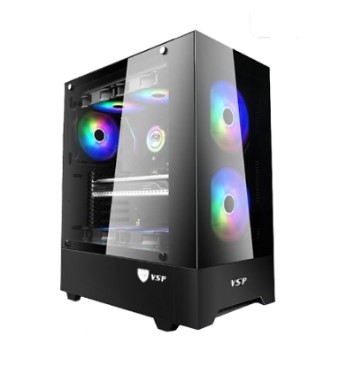 CASE MÁY TÍNH GAMING VSP HQ50 - ĐEN - Có sẵn 3 Fan Led