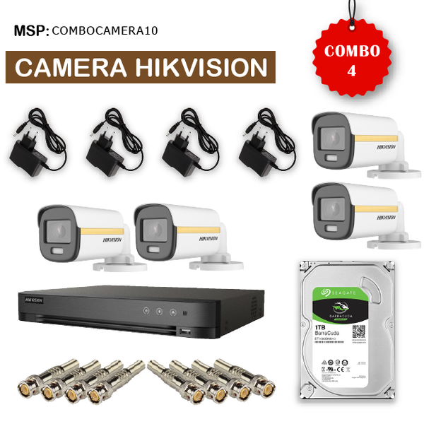 Combo 4 Camera HikVision DS-2CE17D0T-IT5   + Đầu ghi hình HIKVISION