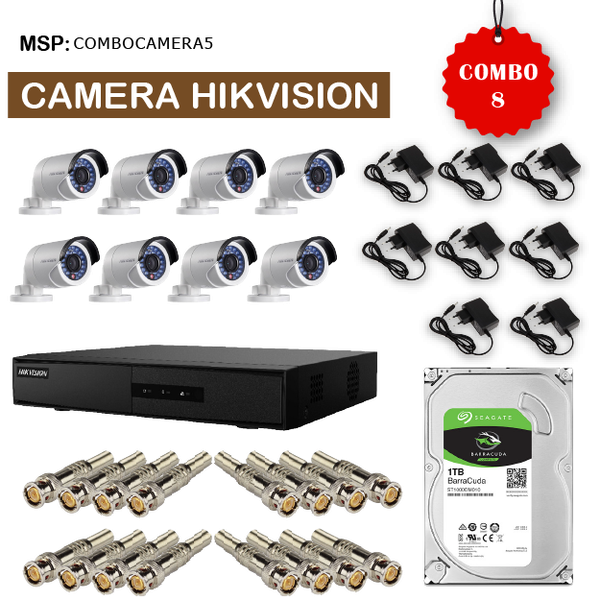 Combo 8 Camera HikVision DS-2CE16D0T-IR + Đầu ghi hình HIKVISION