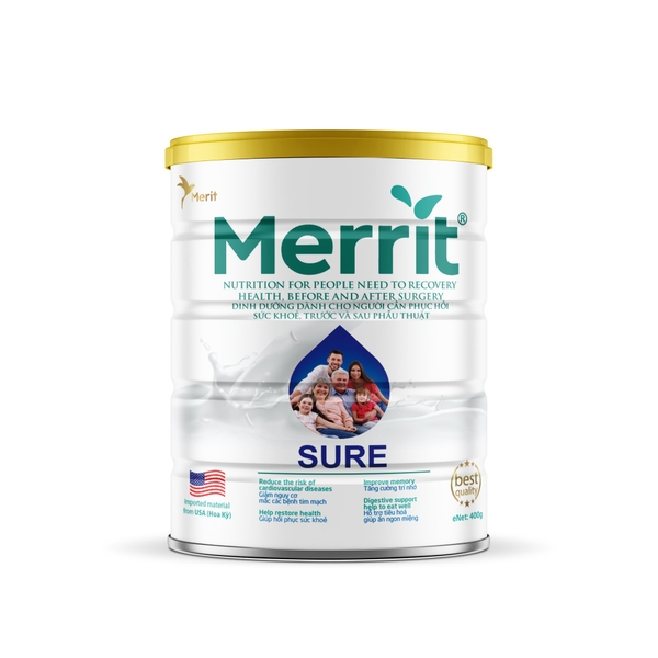 Sữa  MERRIT SURE 400g -  Sản phẩm dinh dưỡng  dùng cho người cần phục hồi sức khỏe, trước và sau phẫu thuật.
